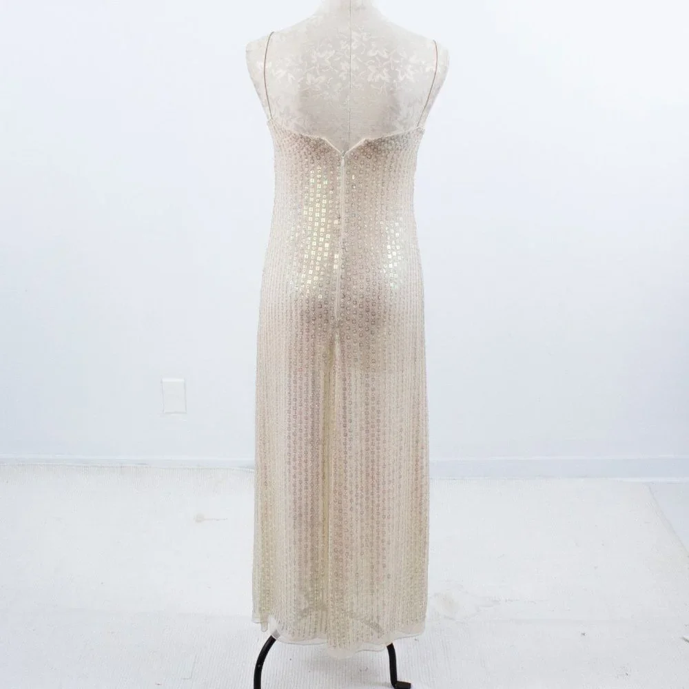 SOLD Dress Vintage 90s Genny Prada 4 Silk Hologram Sequin Formal Wedding Gown - Picture 8 of 15